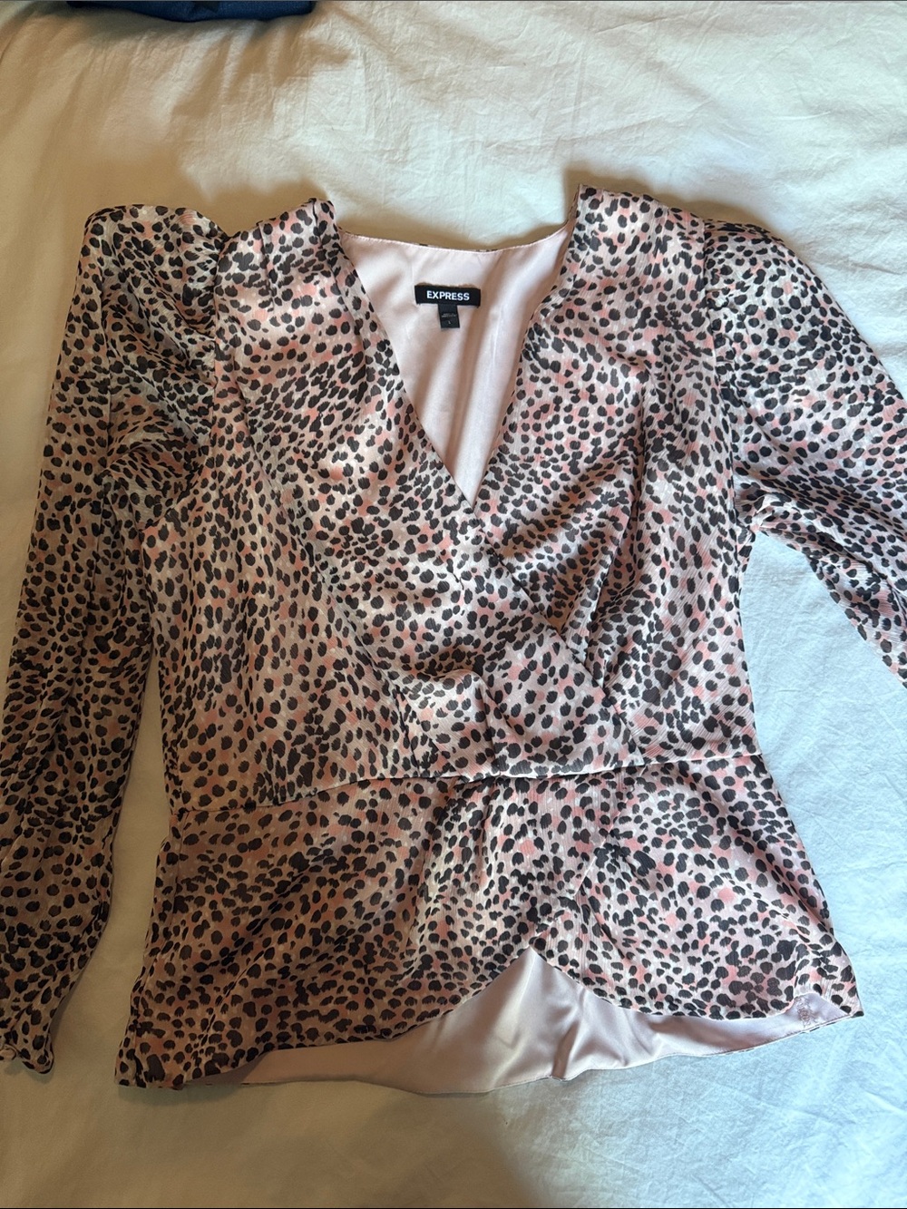 Express Pink Leopard Satin Wrap-Style Blouse